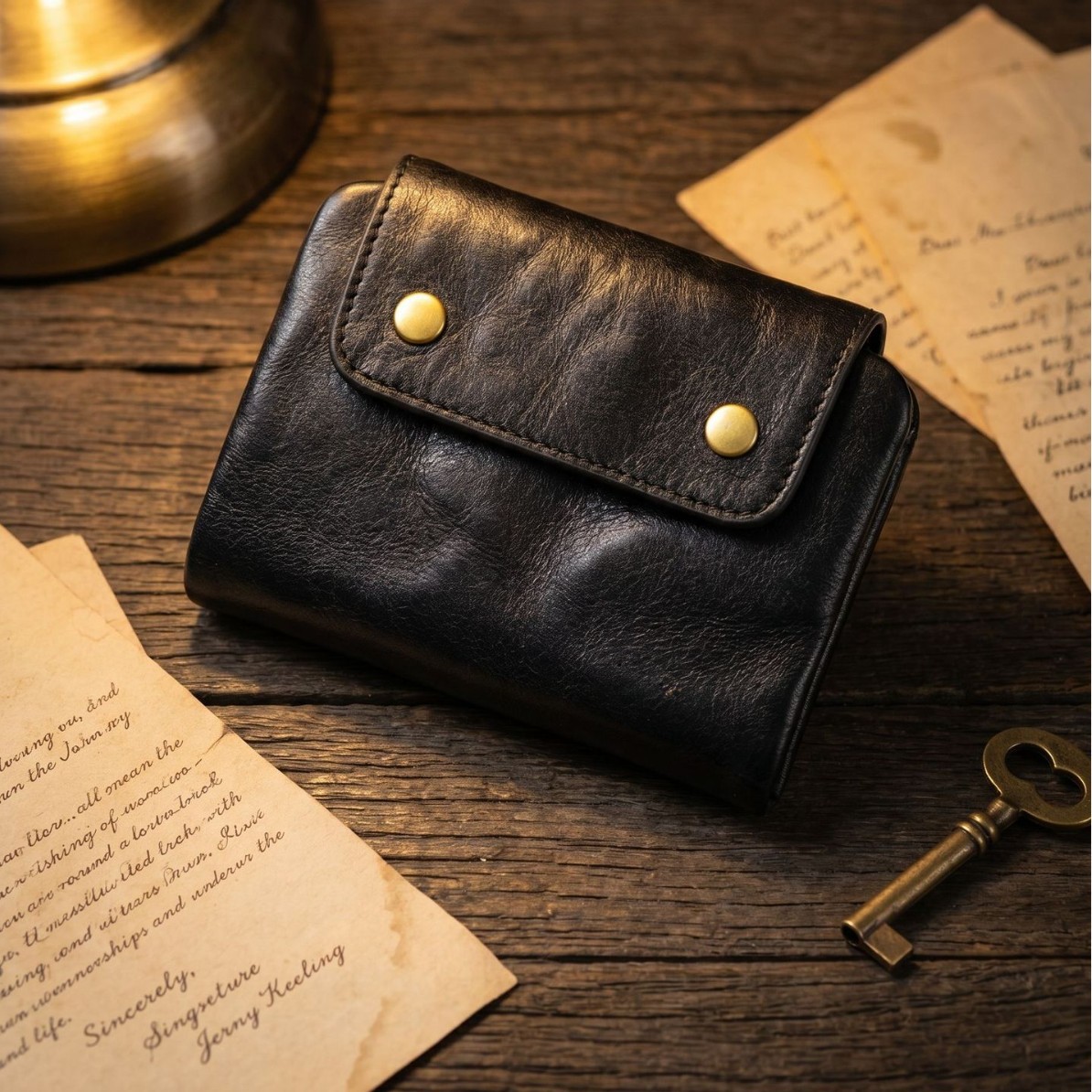 Edc Carry Card - Vintage Full-Grain Leather Snap Wallet Multi-Slot