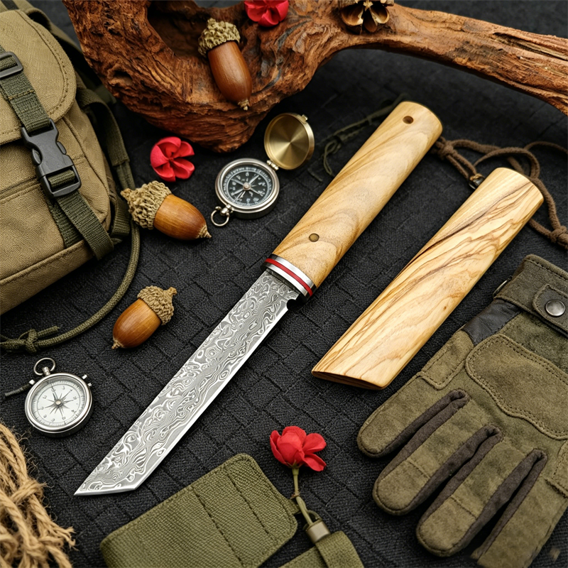 Portable Knife Damascus Blade  - Edc Pocket Carry Fixed Blade incelemesi ve fiyatı